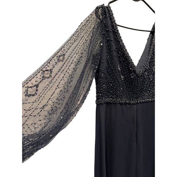 Adrianna Papell 40398 Bishop Sleeve Beaded Bodice Dress, Navy, 16, MOB, Preowned - Picture 14 of 14